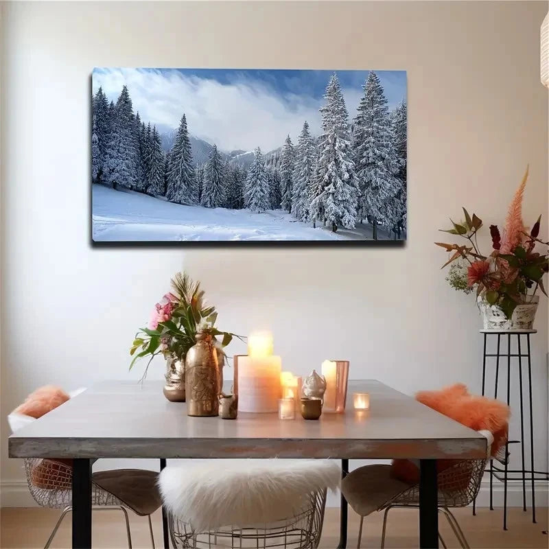 Winter Cedar Landscape Wall Art Canvas Office Home Room Framed 120x60cm