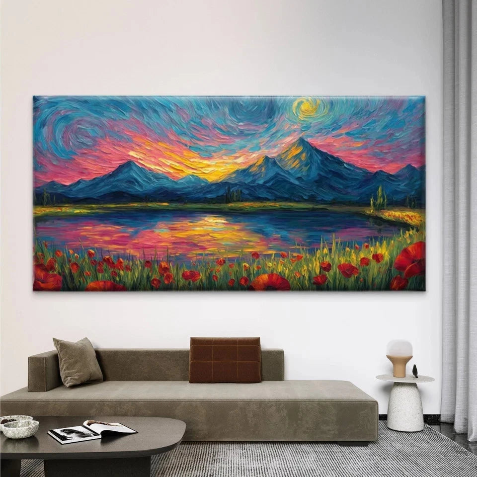 Colorful Sunset Lake Wall Art Canvas Office Home Room Framed 120x60cm