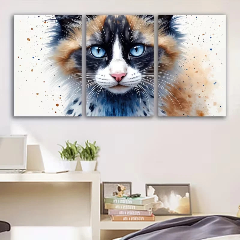 3pcs Watercolors of Cat Painting Wall Art Set Canvas Framed 60x90cm - High Quality Print 100% Australian Made Wall Canvas Ready to Hang