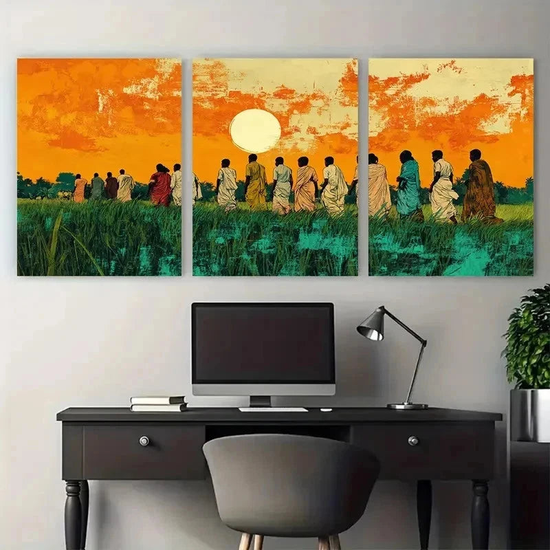 3pcs Cultural Vintage Bangladeshi Travel Perfect Wall Art Set Canvas Framed 50x70cm - High Quality Print 100% Australian Made Wall Canvas Ready to Hang - Bella Home Decor