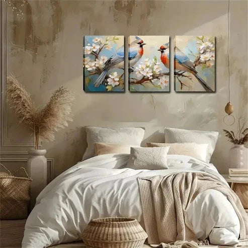 3pcs Two Colorful Bird & Flowers Landscape Wall Art Canvas Unframed - High Quality Print 100% Australian Made Wall Canvas