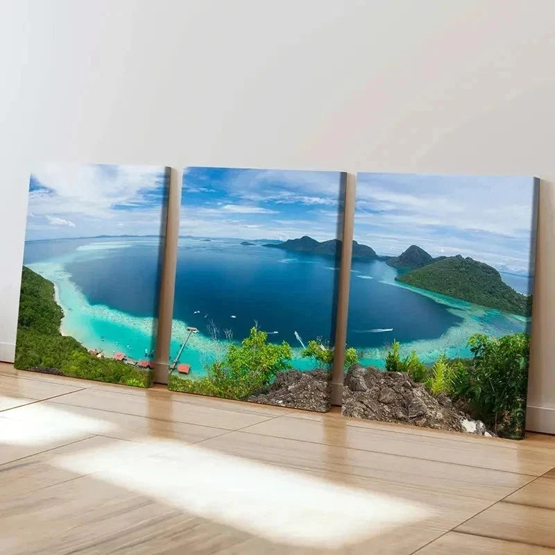 3pcs Lake Mountain & Island Modern Wall Art Set Canvas Framed 60x90cm - High Quality Print 100% Australian Made Wall Canvas Ready to Hang