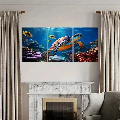 3pcs Marine Life Art Sea Turtle Fish Wall Art Canvas Unframed - High Quality Print 100% Australian Made Wall Canvas