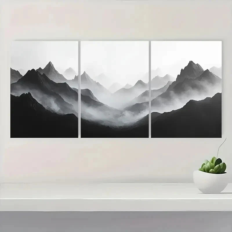 3pcs Alpine Echoes Minimalist Mountain EM Wall Art Set Canvas Framed 40x60cm - High Quality Print 100% Australian Made Wall Canvas Ready to Hang - Bella Home Decor