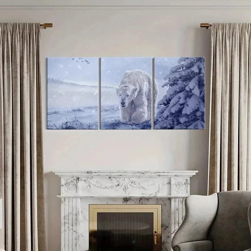 3pcs Arctic Snow Polar Bear Modern Wall Art Set Canvas Framed 40x60cm - High Quality Print 100% Australian Made Wall Canvas Ready to Hang
