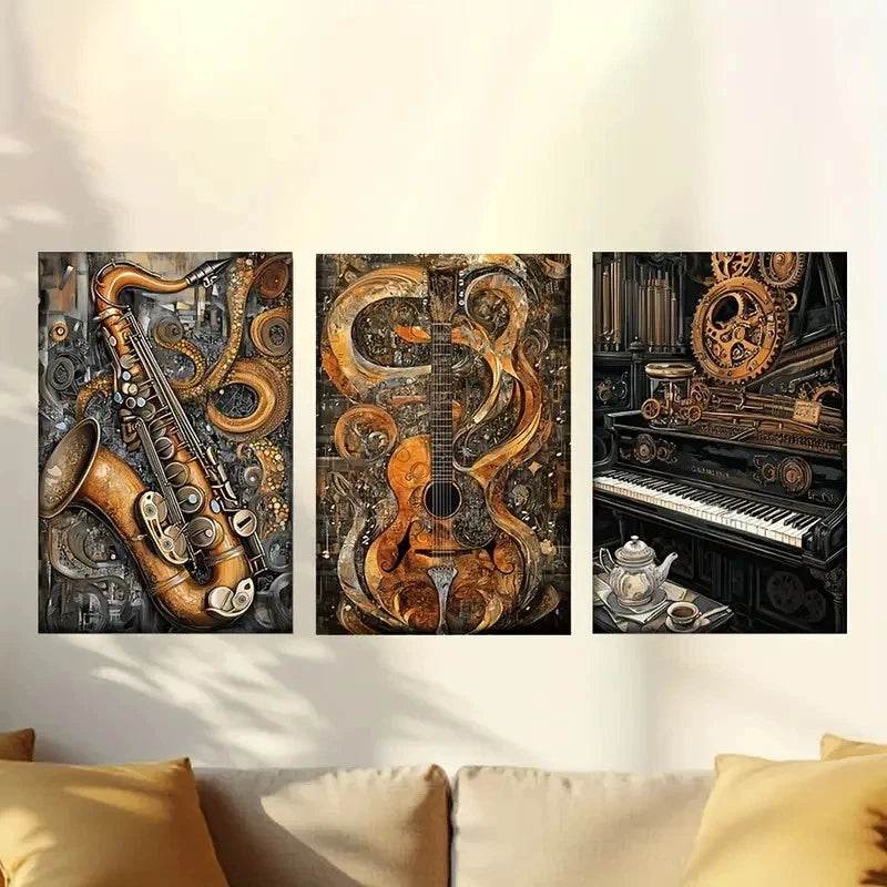 3pcs Heavy Metal, Rock guitar, Piano, Saxophone Wall Art Set Canvas Framed 40x60cm - High Quality Print 100% Australian Made Wall Canvas Ready to Hang
