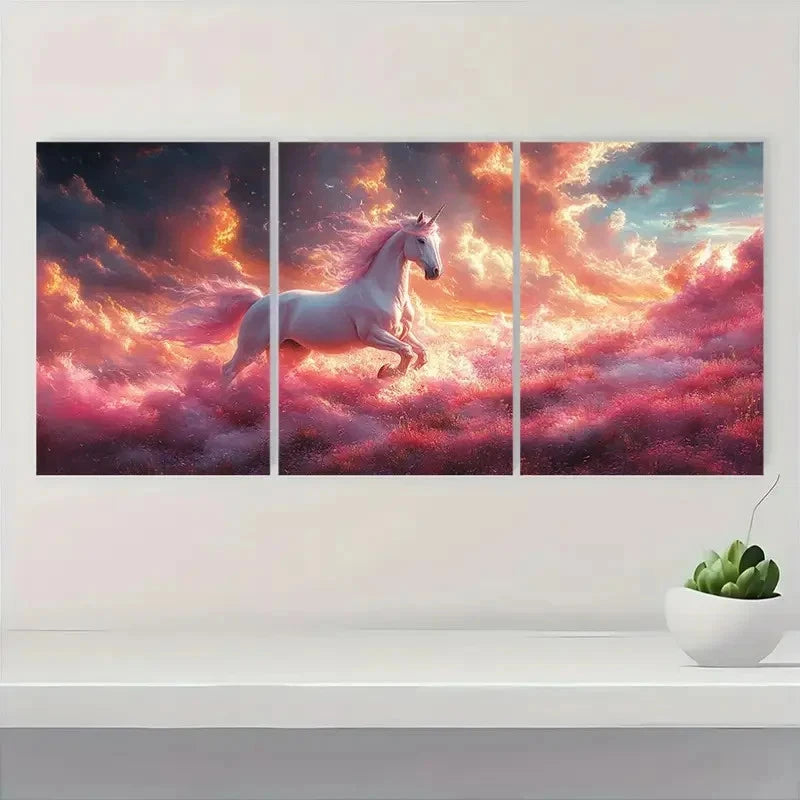 3pcs Vibrant Pastel Unicorn Design DF Wall Art Set Canvas Framed 40x60cm - High Quality Print 100% Australian Made Wall Canvas Ready to Hang