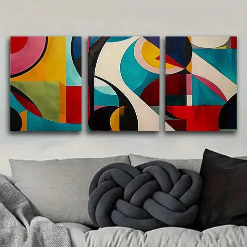 3pcs Colorful Geometric Abstract Painting Wall Art Canvas Unframed - High Quality Print 100% Australian Made Wall Canvas - Bella Home Decor