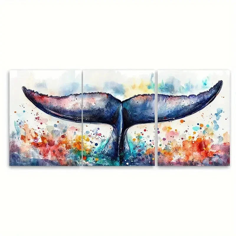 3pcs Whale Tai Sea Life Decor ER Wall Art Set Canvas Framed 60x90cm - High Quality Print 100% Australian Made Wall Canvas Ready to Hang