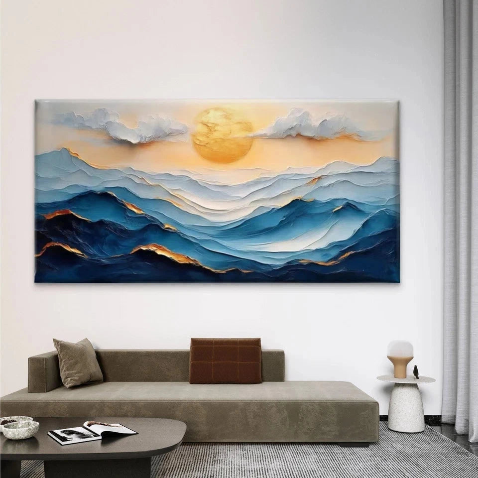 Abstract Ocean Sunrise Wall Art Canvas Office Home Room Framed 120x60cm