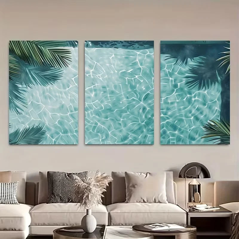 3pcs Tranquil Beach with Turquoise Waters Wall Art Set Canvas Framed 50x70cm - High Quality Print 100% Australian Made Wall Canvas Ready to Hang