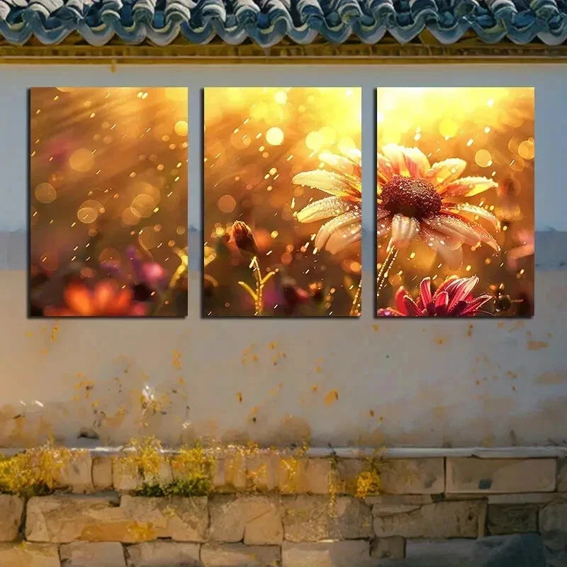 3pcs Vibrant Floral Blooms Illustration Wall Art Set Canvas Framed 40x60cm - High Quality Print 100% Australian Made Wall Canvas Ready to Hang - Bella Home Decor