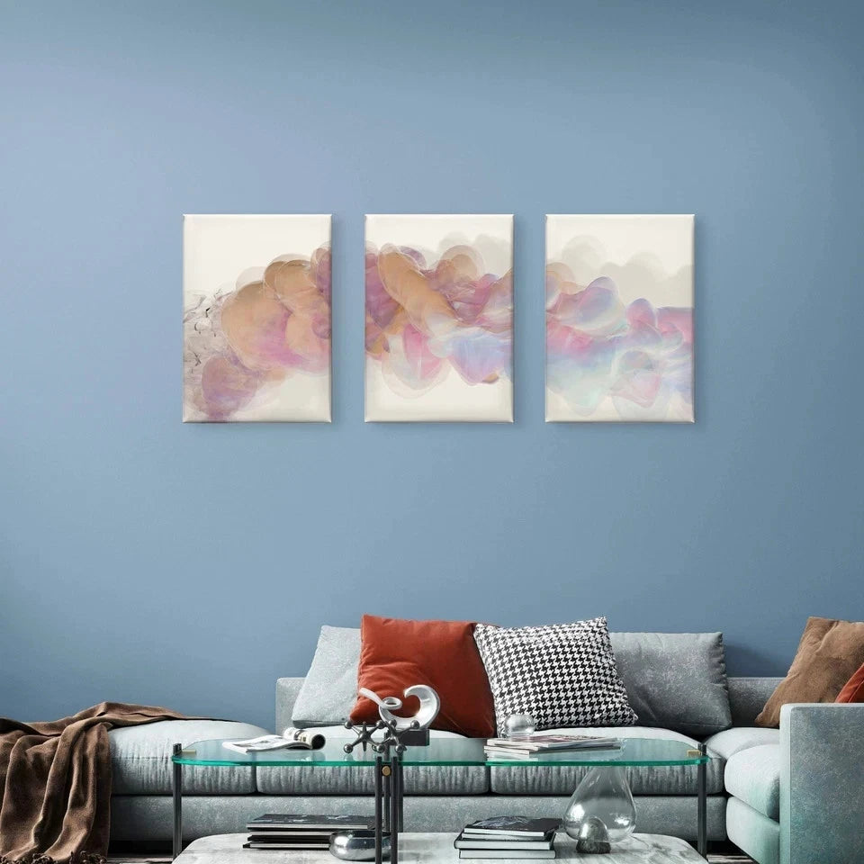 3pcs Abstract Pastel Pink Cloud Smoke Aesthetic Wall Art Set Canvas Framed 50x70cm - High Quality Print 100% Australian Made Wall Canvas Ready to Hang