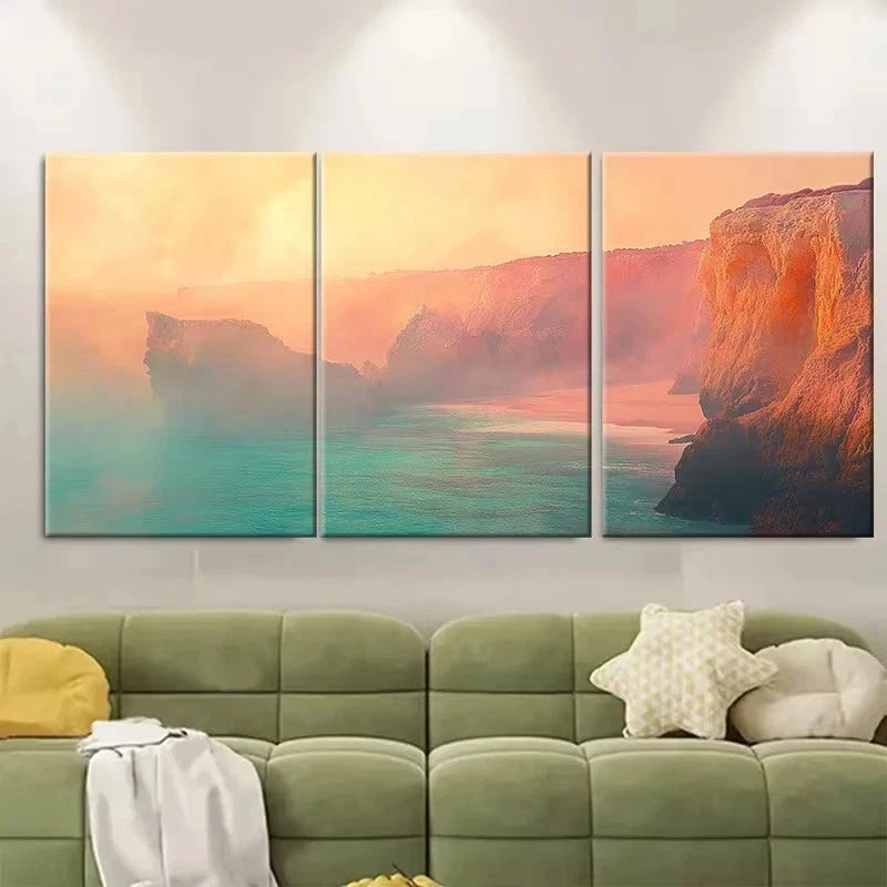3pcs Haze over the Algarve at Sunrise Wall Art Set Canvas Framed 60x90cm – High Quality Print 100% Australian Made Wall Canvas Ready to Hang