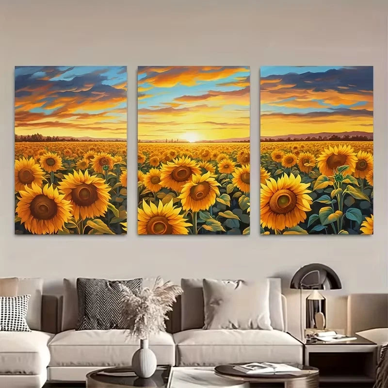 3pcs Beautiful & Sunflowers Triptych Botanical Wall Art Set Canvas Framed 50x70cm - High Quality Print 100% Australian Made Wall Canvas Ready to Hang - Bella Home Decor