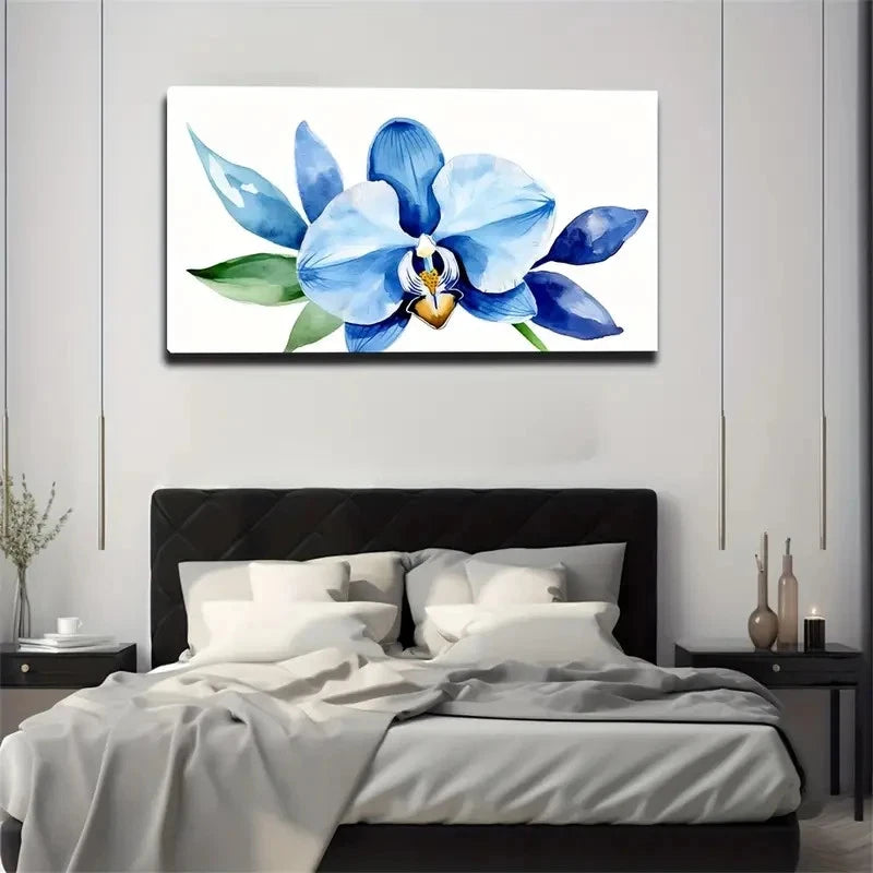 Vibrant Blue & Purple Orchid Wall Art Canvas Office Home Room Framed 120x60cm