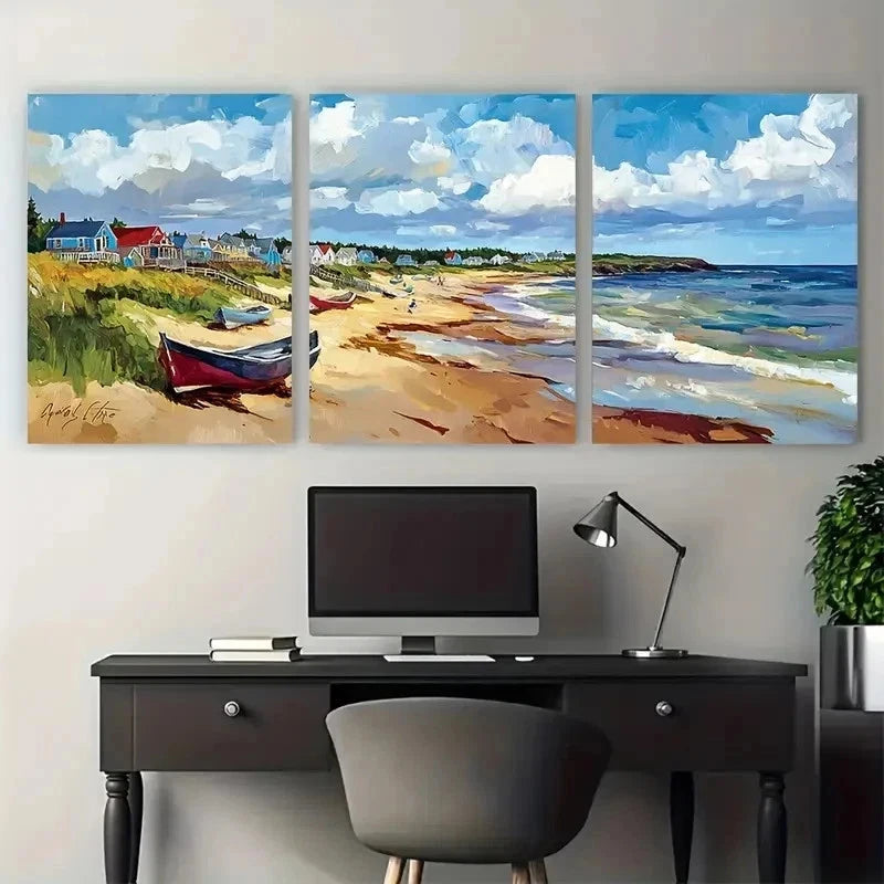 3pcs Vibrant Coastal Scene With Colorful Perfect Wall Art Set Canvas Framed 50x70cm - High Quality Print 100% Australian Made Wall Canvas Ready to Hang
