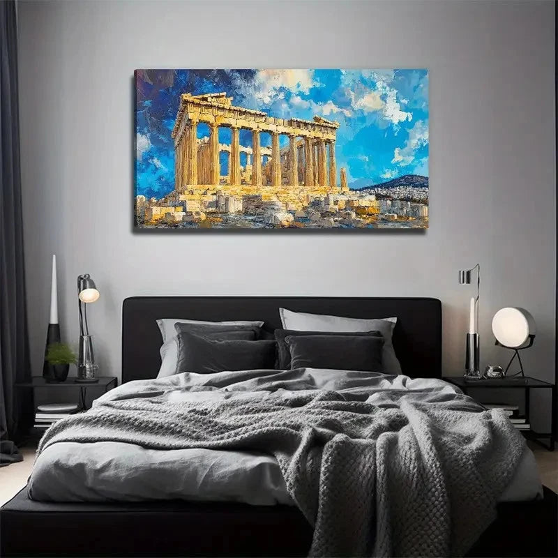 Parthenon Greek Temple Wall Art Canvas Office Home Room Framed 120x60cm