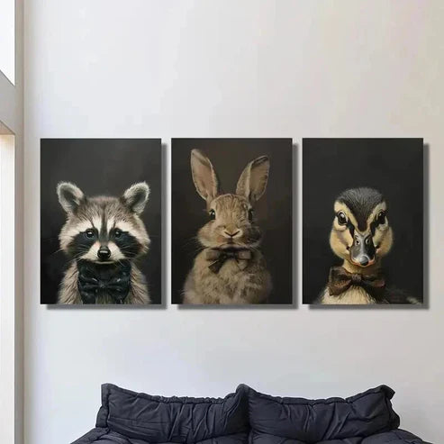 3pcs Portraits of Raccoon Rabbit Duckling Wall Art Set Canvas Unframed - High Quality Print 100% Australian Made Wall Canvas