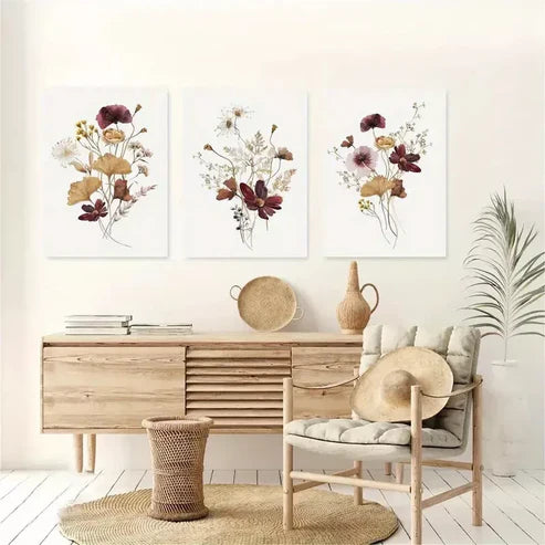 3pcs Modern Abstract Elegant Wildflower Canvas Unframed - High Quality Print 100% Australian Made Wall Canvas