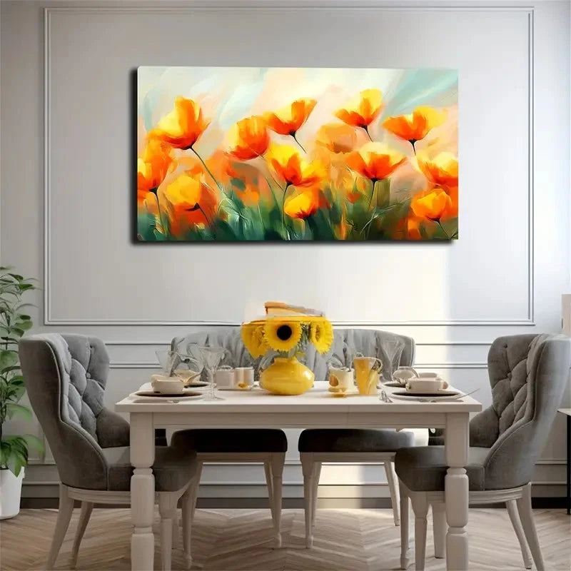 Orange And Yellow Flower Bright Wall Art Canvas Office Home Room Framed 120x60cm