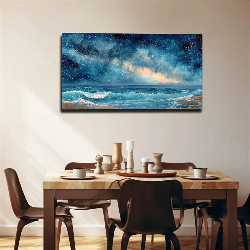 Blue Turquoise Golden & Black Wall Art Canvas Office Home Room Framed 120x60cm