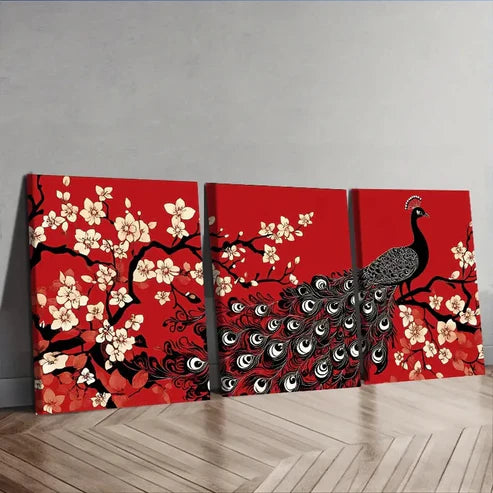 3pcs Deco Peacock Wall Art Set Canvas Unframed - High Quality Print 100% Australian Made Wall Canvas - Bella Home Decor
