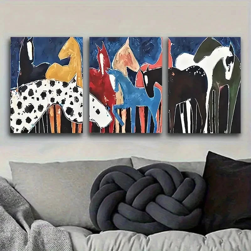 3pcs Colorful Animal Silhouette Wall Art Set Canvas Framed 60x90cm - High Quality Print 100% Australian Made Wall Canvas Ready to Hang - Bella Home Decor