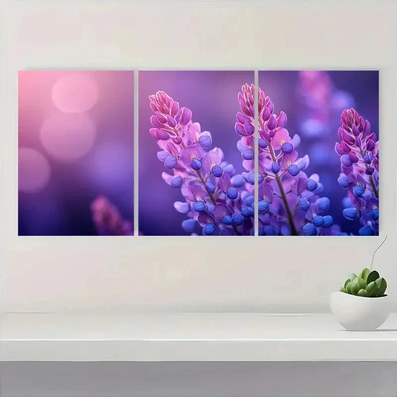 3pcs Vibrant Purple & Pink Floral F Wall Art Set Canvas Framed 50x70cm - High Quality Print 100% Australian Made Wall Canvas Ready to Hang