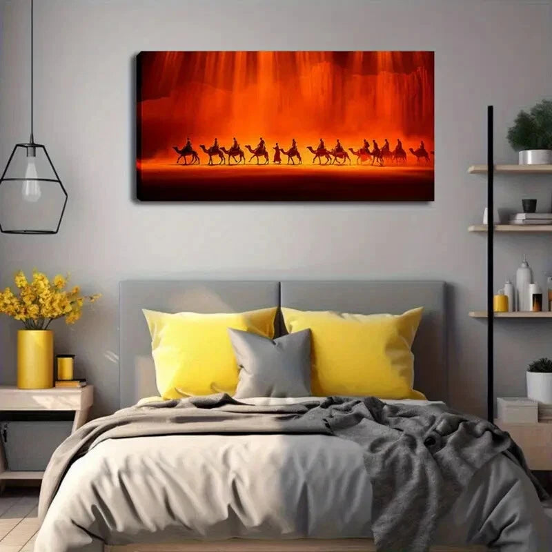 Minimalist Desert Camel Caravan Wall Art Canvas Office Home Room Framed 120x60cm - Bella Home Decor