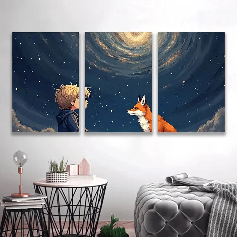 3pcs The Boy Sat with The Fox Q Wall Art Set Canvas Framed 50x70cm - High Quality Print 100% Australian Made Wall Canvas Ready to Hang