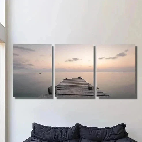 3pcs Neutral Coastal Sea View Scenery Wall Art Set Canvas Unframed - High Quality Print 100% Australian Made Wall Canvas
