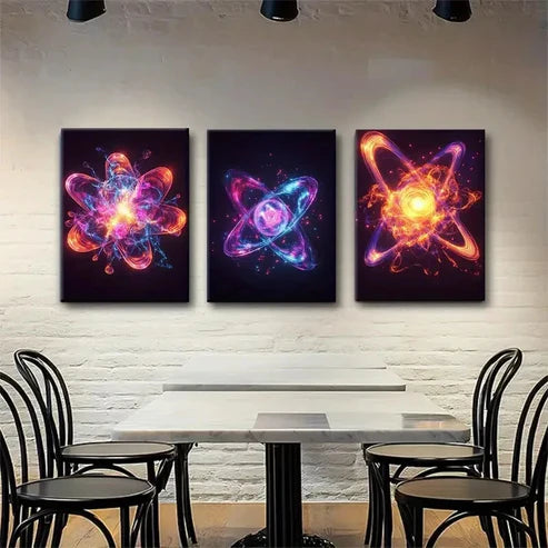 3pcs Vibrant Atomic Energy Electrifying Abstract Wall Art Canvas Unframed - High Quality Print 100% Australian Made Wall Canvas