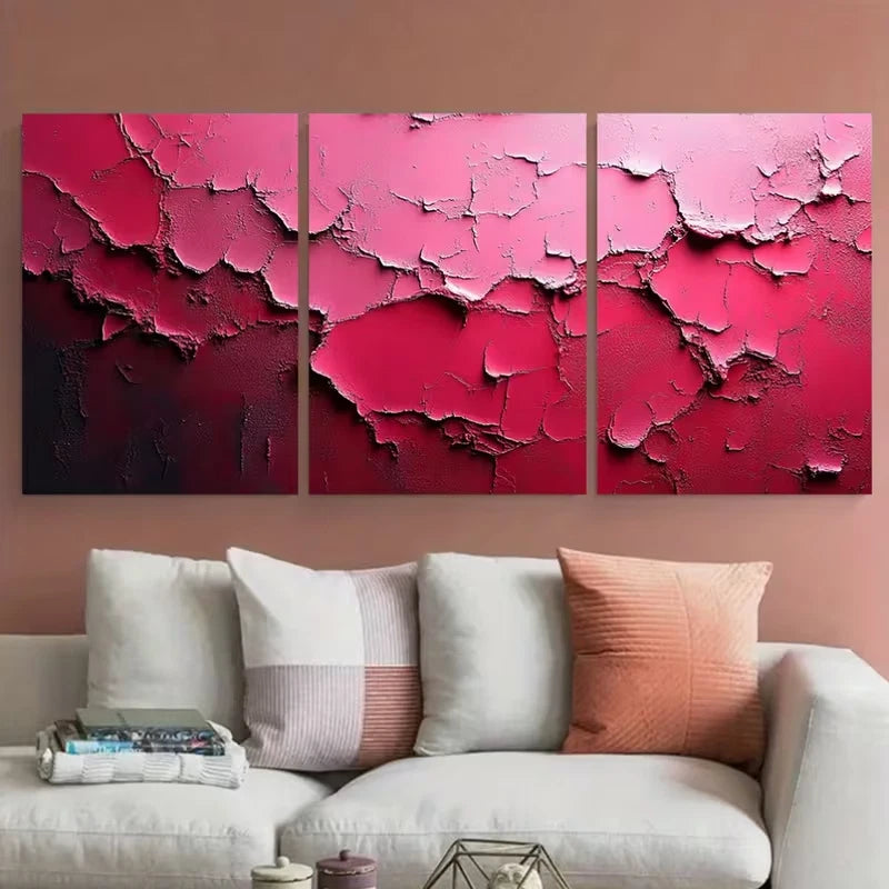 3pcs Mysterious Abstract Red Pink Metal Print Ready to Hang Art