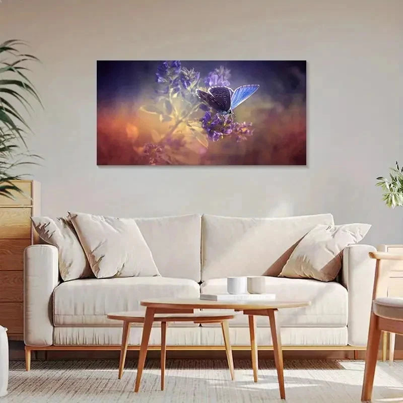 Purple Butterfly Soft Gradient Wall Art Canvas Office Home Room Framed 120x60cm - Bella Home Decor