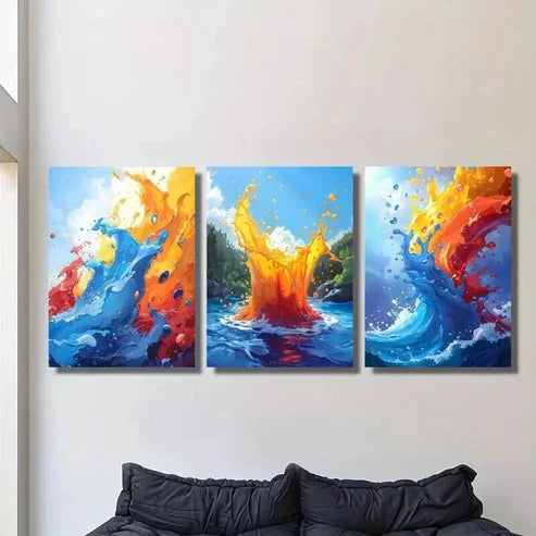 3pcs Vibrant Abstract Paint Style Ocean Wave Wall Art Canvas Unframed - High Quality Print 100% Australian Made Wall Canvas
