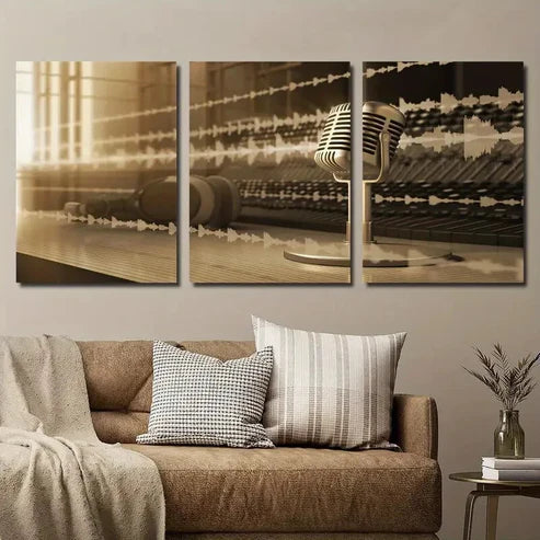 3pcs Music Microphone Decor Wall Art Set Canvas Unframed - High Quality Print 100% Australian Made Wall Canvas
