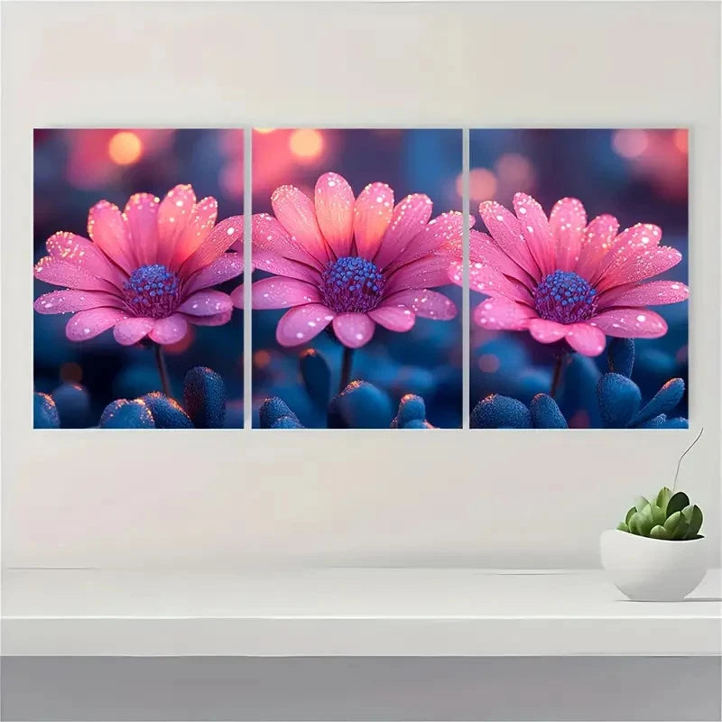 3pcs Pink Lampranthus Bright Art gl Wall Wall Art Set Canvas Framed 40x60cm - High Quality Print 100% Australian Made Wall Canvas Ready to Hang
