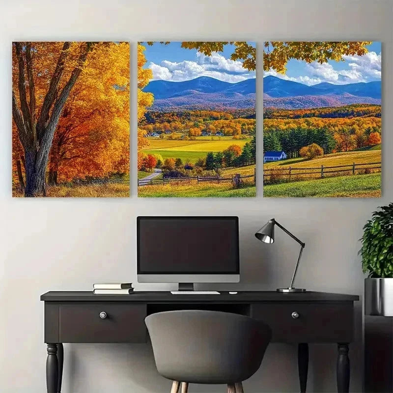 3pcs Vermont State Travel Nature Beauty Perfect Wall Art Set Canvas Framed 50x70cm - High Quality Print 100% Australian Made Wall Canvas Ready to Hang