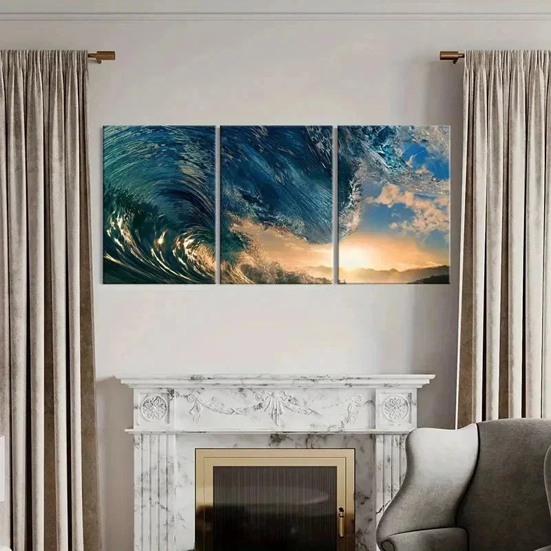 3pcs Wave Art Sea Natural Landscape Wall Art Set Canvas Framed 50x70cm - High Quality Print 100% Australian Made Wall Canvas Ready to Hang