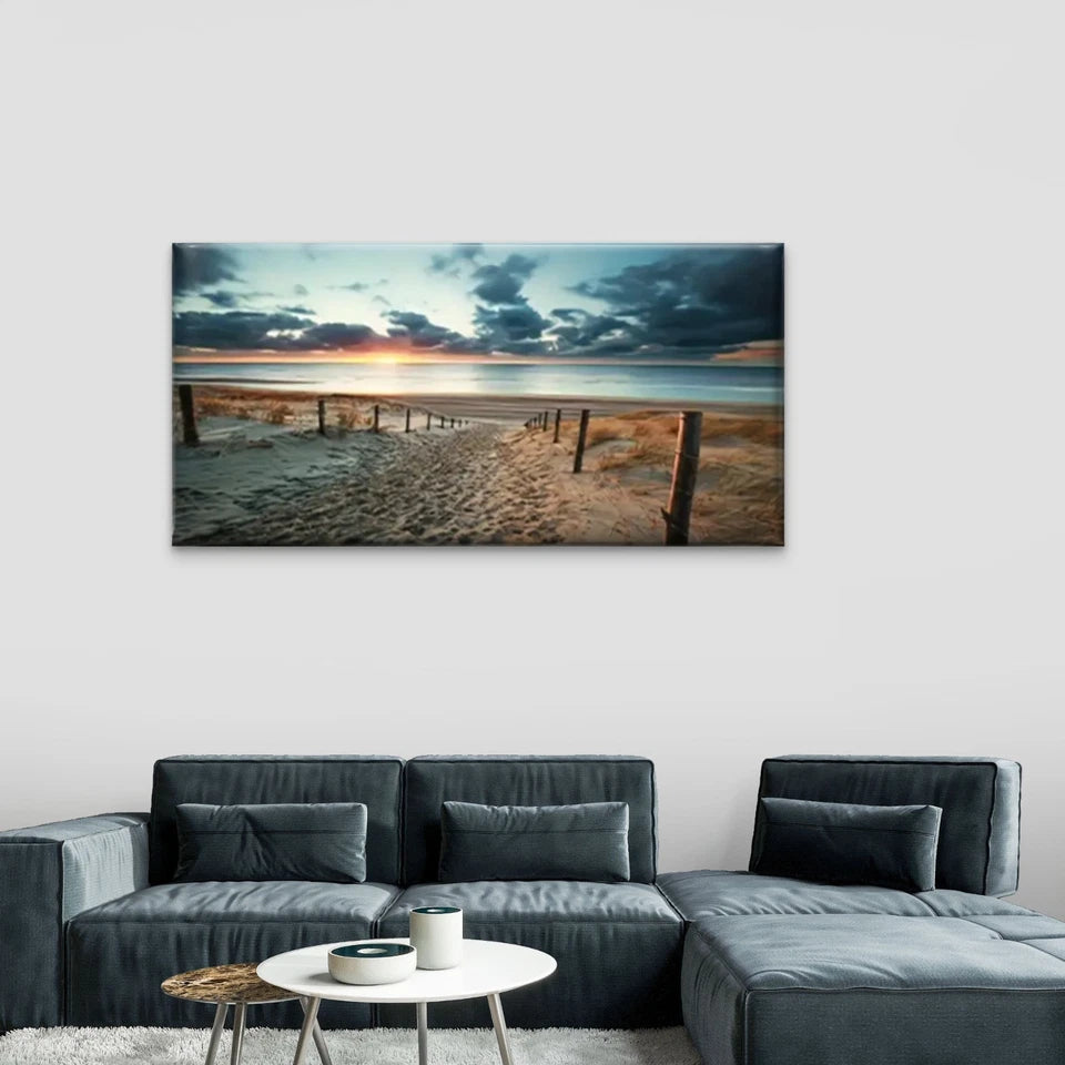 Sunset On The Beach Perfect Wall Art Canvas Office Home Room Framed 120x60cm