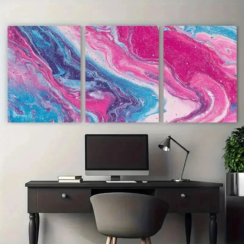 3pcs Pink And Blue Abstract Perfect Wall Art Set Canvas Framed 50x70cm - High Quality Print 100% Australian Made Wall Canvas Ready to Hang