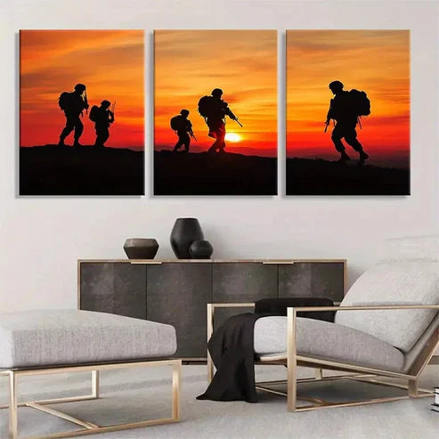 3pcs Military Soldiers Sunset Patriotic Wall Art Canvas Unframed - High Quality Print 100% Australian Made Wall Canvas