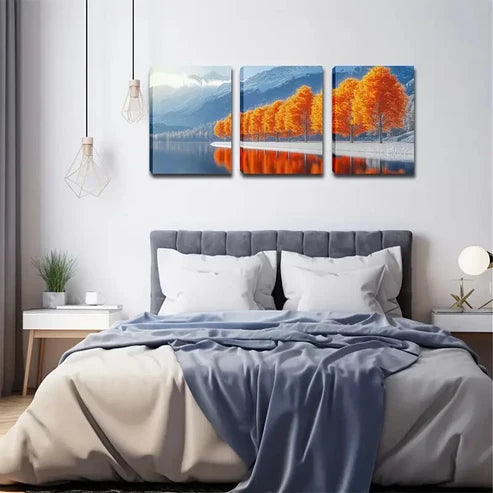 3pcs Row Of Trees By The Lake Triptych Perfect Wall Art Canvas Unframed - High Quality Print 100% Australian Made Wall Canvas