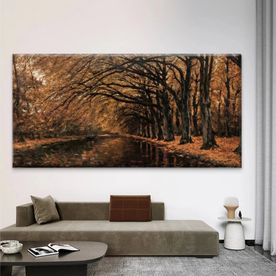 Classic Autumn Forest River Wall Art Canvas Office Home Room Framed 120x60cm
