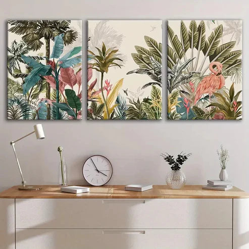 3pcs Beautiful Forest Flowers And Birds Blue Red Wall Art Set Canvas Unframed - High Quality Print 100% Australian Made Wall Canvas - Bella Home Decor