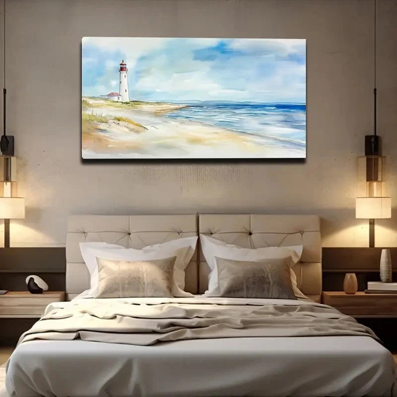Seascape Lighthouse Solitary Wall Art Canvas Office Home Room Framed 120x60cm