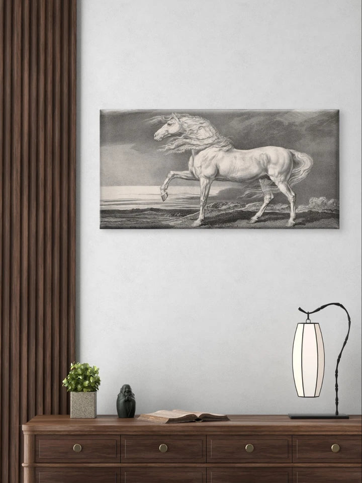 Vintage White Horse Classical Sketch Wall Art Canvas Office Home Framed 120x60cm