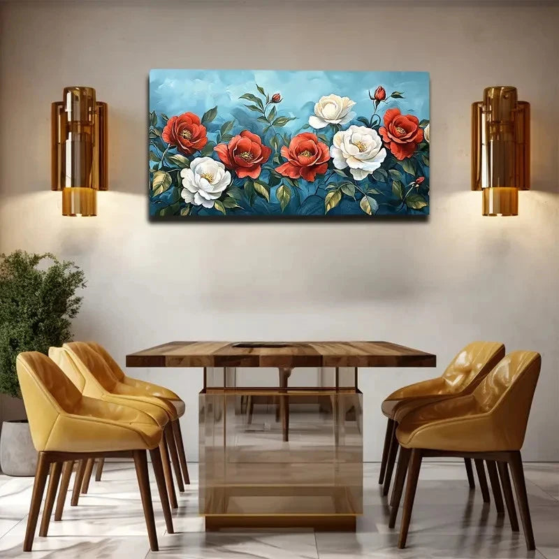 Vibrant Rose Garden with Red Wall Art canvas office home room framed 120x60cm
