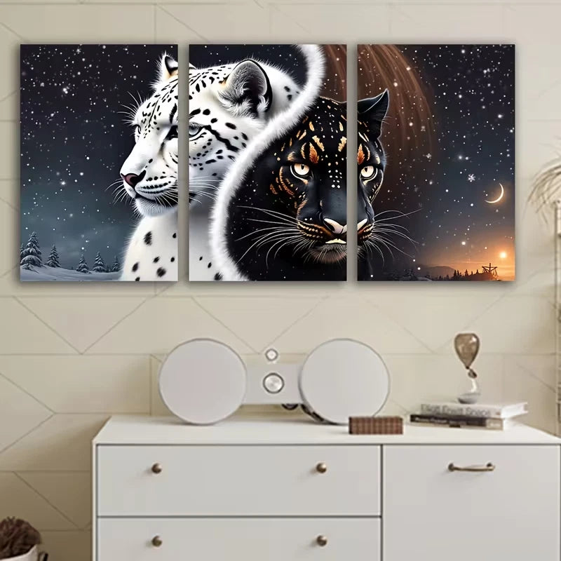 3pcs Snowy Forest & Mystical Cat Wall Art Set Canvas Framed 40x60cm – High Quality Print 100% Australian Made Wall Canvas Ready to Hang